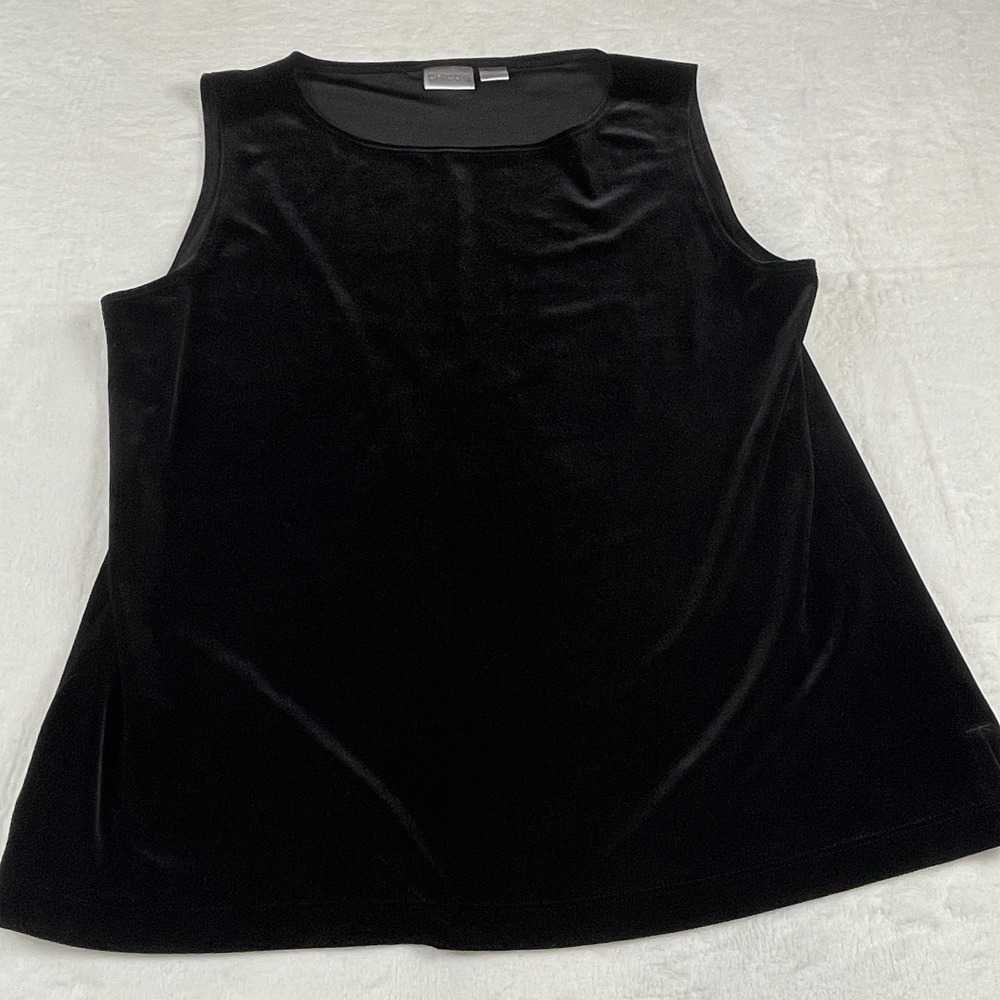 Chicos Black Velvet Sleeveless Tank Top Scoop Neck Size 3 Large XL‎ Holiday Luxe